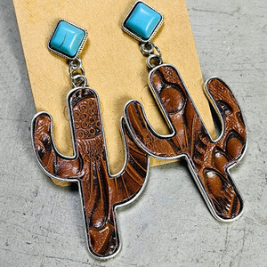 Pendientes de cuero estilo <span class=keywords><strong>Cactus</strong></span> para mujer, aretes de cuentas turquesas, estilo Retro bohemio, étnico occidental, venta al por mayor - Product Image 5