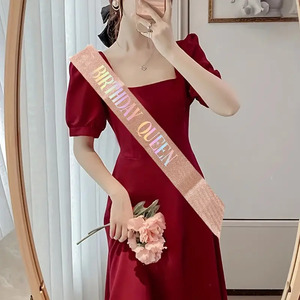 Ceinture de fille d'<span class=keywords><strong>anniversaire</strong></span> pour femmes, rose satin, argent, paillettes, décorations de fête de princesse d'<span class=keywords><strong>anniversaire</strong></span>, fournitures de fête d'<span class=keywords><strong>anniversaire</strong></span> pour femmes - Product Image 4