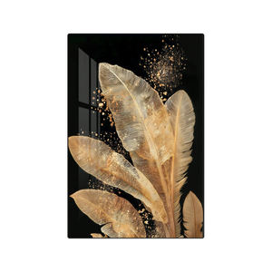Peintures murales de luxe à feuilles dorées pour fond de canapé, salon, 3 panneaux 3D, peinture en porcelaine cristalline à motifs végétaux - Product Image 5