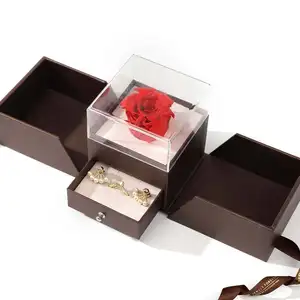 Luxe Custom Logo Handgemaakte Fluwelen Ring Cadeau Set Bruiloft Sieraden Verpakking Met Bloemen