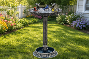 Bain d'oiseaux antique en résine, pour 2 oiseaux, résistant aux intempéries, écologique, en plastique PP, avec piédestal et bassin festonné - Product Image 6