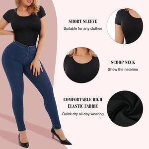 Body gainant sans couture à manches courtes avec logo personnalisé du fabricant, <span class=keywords><strong>combinaison</strong></span> sculptante grande taille, meilleure lingerie sculptante noire pour <span class=keywords><strong>femme</strong></span> - Product Image 3