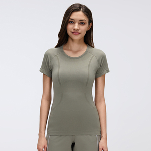T-<span class=keywords><strong>shirt</strong></span> de <span class=keywords><strong>sport</strong></span> à manches courtes pour <span class=keywords><strong>femme</strong></span>, coupe ajustée, col rond, idéal pour le yoga, l'équitation et les activités sportives – Nouvelle collection très prisée - Product Image 4