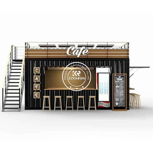 ร้านอาหารคอนเทนเนอร์เหล็กแบบโมดูลาร์เคลื่อนย้ายได้ คาเฟ่บาร์กลางแจ้งสำเร็จรูป ดีไซน์อินดัสเทรียล ระบายอากาศได้ดี มีจำหน่าย - Product Image 1