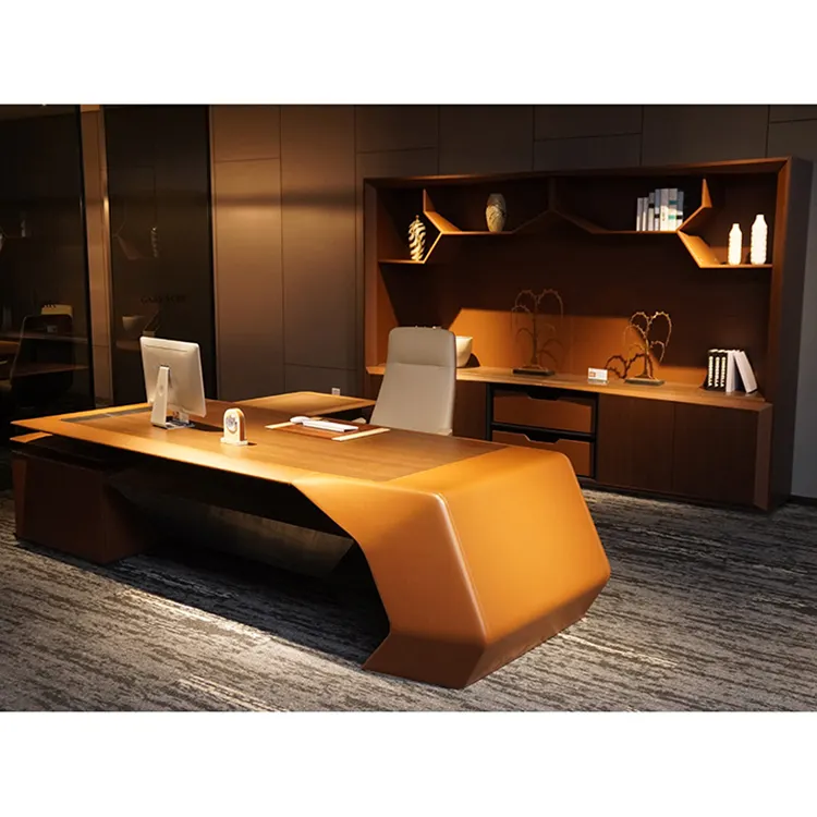 Auf Lager Beliebte Luxus europäischen L-Typ Schreibtisch mit Schränken Schubladen 3198*2460*750mm