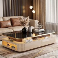 Ensemble de tables basses modernes et contemporaines durables avec rangement, plateau en pierre frittée, structure en bois, mobilier de salon