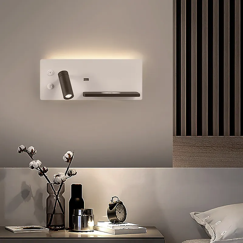 Lampu Dinding LED untuk ponsel, kamar tidur, rak pengisi daya nirkabel, lampu dinding Hotel, lampu samping tempat tidur, lampu baca LED, lampu luminer USB, lampu latar belakang