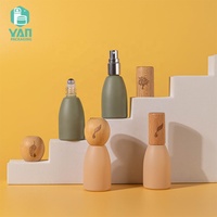 Emballage YAN, écologique, vert mat, flacon en verre de 12 ml avec bille roulante/spray, bouchon en bois gravé sur mesure, huile essentielle, parfum, cosmétique