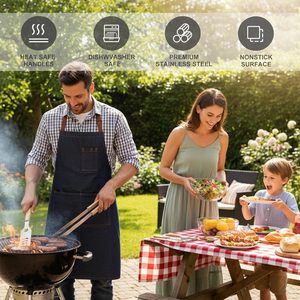 Ensemble d'outils de barbecue en bambou, boîte en bois, manche en bois, 11 pièces, ensemble de barbecue avec gants résistants à la chaleur et brochettes en acier inoxydable - Product Image 4