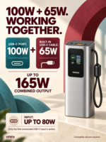 Batterie externe d'usine 30000mAh 165W avec charge rapide PD intégrée, câble Type-C intégré, affichage LED, double IC, sans dégraissement de puissance, portable