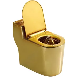 Inodoro de cerámica chapado en oro, color dorado, para baño, Dubái, una pieza