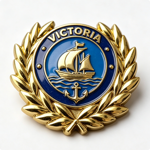 Badge Victoria en émail dur plaqué or, emblème souvenir circulaire avec motif bateau et ancre - Product Image 5
