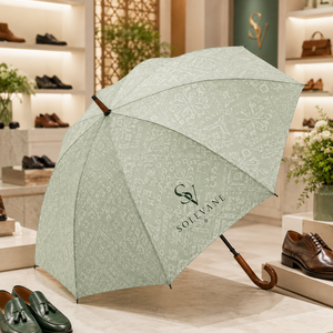 <span class=keywords><strong>Parapluie</strong></span> droit manuel 30 pouces en pongée 210T avec manche en bois et crochet, style sud-est asiatique, étiquette personnalisée, 8 baleines en fibre de verre - Product Image 1