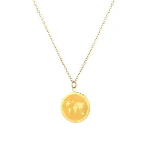 MICCI Wholesale Custom PVD 18K Gold Plated 316L Stainless Steel Waterproof Jewelry Globe World Map Pendant Necklace