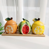 Creatieve Fruitvorm Reliëf Keramische Kruidenpot Keukenaccessoires Honingpot Opbergflessen & Potten Met Lepel