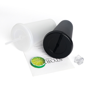 Vaso reutilizable de plástico frío esmerilado en blanco transparente de 24oz 701ml sin BPA con tapa y pajita - Product Image 2