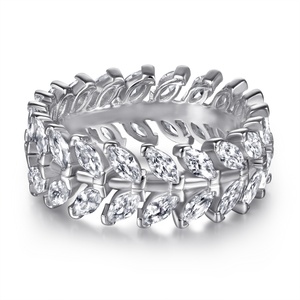 Bague Éternité Classique Sun Star Fine pour Mariage et Fêtes, en Argent Sterling S925 Plaqué Rhodium, avec Zircon Taille Marquise Brillant et Fantaisie - Product Image 2