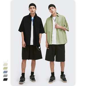 Fabrication lâche Street Style chemises décontractées garçon <span class=keywords><strong>chemise</strong></span> 2021 nouvelle chine pour hommes Hawaii plaine popeline tissu été chemises T court - Product Image 3