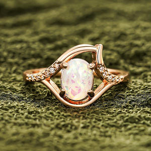 Anillo de Ópalo A076 para Mujer, Anillo de Compromiso con Gema Natural Ovalada y Engaste de Puntas, Anillos de Moda - Product Image 2