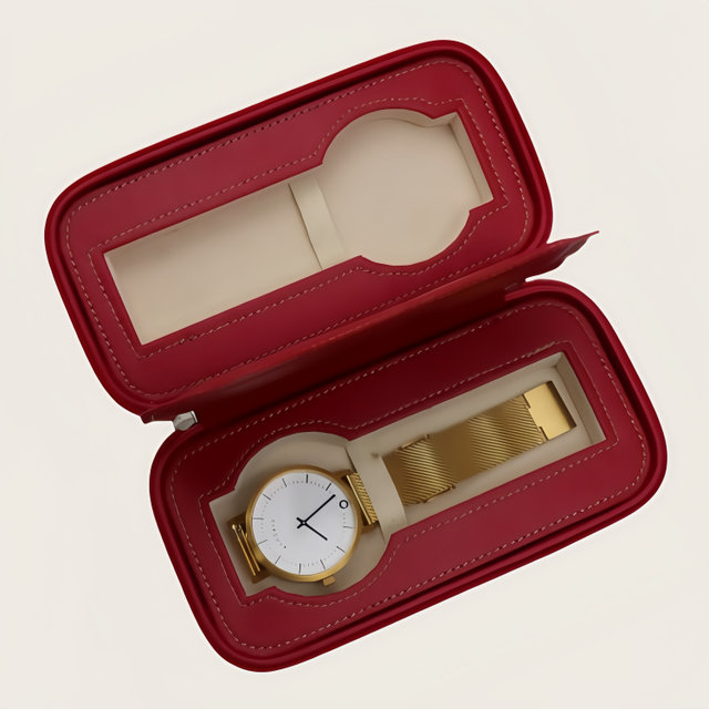 Portable Travel Watch Packaging Boxes Double Watches Storage Velvet Case with Zipper PU Leather Zipper Case for Watches