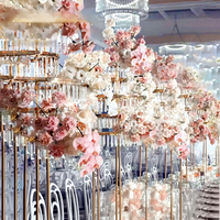 Décorations de table de mariage, supports à fleurs en métal, support de fond, présentoir, chandelier haut, piédestal, pendentif en acrylique