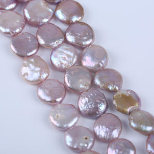 Perles d'eau douce baroques rondes violettes Wenchi 18 cm 13-14 mm, perles naturelles en vrac pour bijoux DIY, modèle 30593, couleur rose - Product Image 1