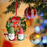 Nouvelle Décoration de Noël Ronde en Acrylique, Pendentif en Feutre de Dessin Animé Père Noël et Élan pour Arbre de Noël