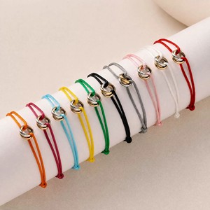 <strong>Adjustable</strong> Stainless Steel Satin <strong>Bracelet</strong> with Rose 18K <strong>Gold</strong> 3 Rings Fashion Jewelry Rope Wire Linked Gift for Women and Men - Product Image 2