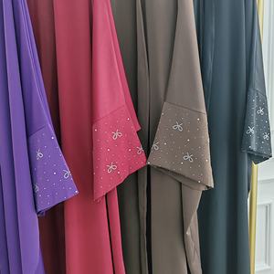Loriya Abaya 2025 bayan giyim mütevazı Dubai Abaya hırka islam giyim ön açık Abaya boncuklu kol toptan - Product Image 5