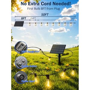 Guirnalda de Luces Solares de 15 Metros para Exteriores, Luces LED Atenuables para Patio con Control Remoto, Bombillas Resistentes a Impactos, Decorativas - Product Image 6