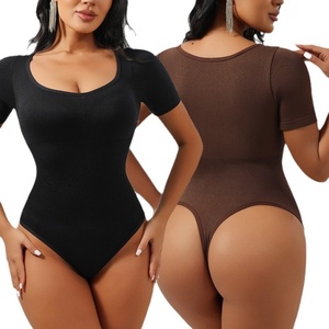 Vente flash : Combinaison sans couture en nylon pour <span class=keywords><strong>femme</strong></span>, haut à manches courtes, col rond, t-shirt <span class=keywords><strong>amincissant</strong></span>, respirant, léger - Product Image 5