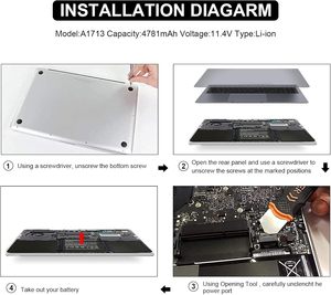 Batterie d'ordinateur portable A1713 pour MacBook Pro 13 pouces A1708 2016 2017 54,5 Wh, batterie de remplacement CE RoHS, vente en gros - Product Image 6