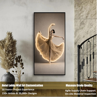 Décoration murale d'hôtel : Grande peinture murale verticale LED abstraite en toile noire brillante avec cristaux de porcelaine