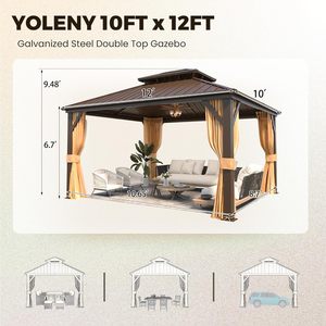 Gazebo de 10' x 12' con Techo Rígido de Aluminio, Gazebos de Acero Galvanizado con Doble Techo, <span class=keywords><strong>Cortinas</strong></span> y Mosquiteras, Pérgolas Metálicas <span class=keywords><strong>para</strong></span> Exteriores - Product Image 5