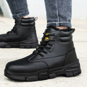 Chaussures <span class=keywords><strong>de</strong></span> sécurité d'hiver pour hommes, montantes, embout en acier, anti-écrasement, anti-perforation, doublées <span class=keywords><strong>de</strong></span> polaire, rembourrées <span class=keywords><strong>de</strong></span> coton, surface en cuir imperméable - Product Image 5