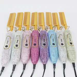 Desain baru 2 in 1 anti-panas rhinestones listrik sisir panas tembaga sisir pelurus