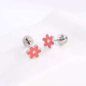 Joyería Personalizada para Mujer, Aretes de Acero Inoxidable con Flores Esmaltadas de Color, Chapado en Oro de 18k, para Niñas - Product Image 5
