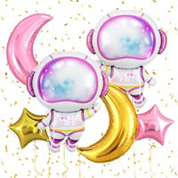 Balon Foil Tema Luar Angkasa Roket Astronot Bulan Bintang untuk Anak-anak Dekorasi Pesta Ulang Tahun Anak Laki-laki Galaksi Luar Angkasa Globos