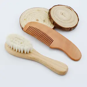 त्वचा के अनुकूल बच्चे बालों की देखभाल ब्रश 2pcs/सेट प्राकृतिक लकड़ी कंघी और नरम बकरी Bristles ब्रश बच्चों के लिए