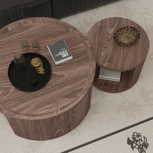 Modern Durable <b>Round</b> <b>Nesting</b> <b>Coffee</b> <b>Table</b> Set of 2 Natural Wood & Walnut MDF for Living Room & Bedroom - Product Image 4