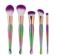 Nouvel ensemble de pinceaux de maquillage professionnel pour le visage et les yeux, style sirène, avec pinceau éventail, 6 pièces, poils synthétiques, marque privée, mascara