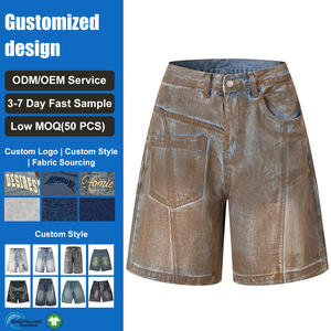 Shorts en jean épais pour homme, style streetwear, poche asymétrique, coupe décontractée et ample, nouveaux modèles - Product Image 1