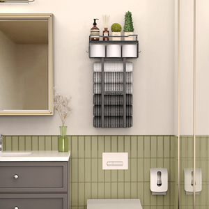 Bathroom Wall Mounted Vertical <strong>Towel</strong> Rack Bath Storage Holder Toilet Rolled <strong>Towel</strong> Shelf Organizer Rack Shelf with Storage Basket - Product Image 5