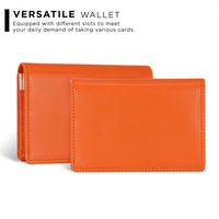 Dompet saku wadah kartu kredit lipat dua kulit, dompet saku tempat kartu penghalang RFID bisnis berkualitas kustom