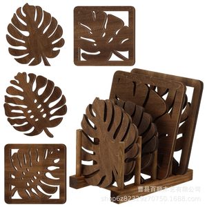 Juego de Manteles Individuales de Madera con Forma de Hoja de Monstera, Antideslizantes, Aislantes del Calor, para Mesa de Cocina, Color Marrón - Product Image 1