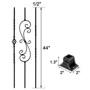 Matte Đen 1/2 ''vuông cầu thang lan can hiện đại thép không gỉ xoắn ốc Scroll wrought sắt hiên balusters - Product Image 1