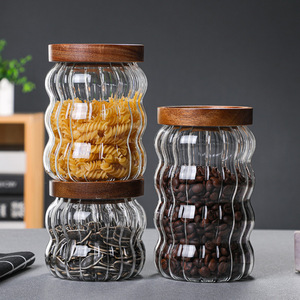 Vorratsglas mit Deckel aus Akazienholz, luftdichtes Glas für fünf Getreidesorten und verschiedene Körner, Kaffeebohnen-Aufbewahrungsflasche - Product Image 2