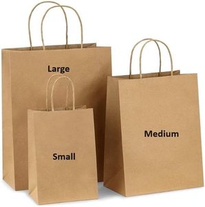 Sac en papier kraft blanc et brun de luxe imprimé sur mesure avec poignées, couleur pleine - Product Image 1