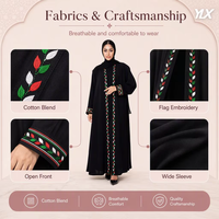 Abaya personnalisée pour femmes, noire, ouverte sur le devant, broderie drapeau rouge, blanc, vert, manches longues, robe musulmane, fabrication OEM