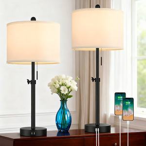 Modern <b>Table</b> <b>Lamp</b> E26 Led Metal <b>Base</b> Off White Shade Eye Caring Bedside Desk Lighting - Product Image 1